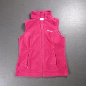 Columbia Small Fleece Vest Pink Zipper Pockets Winter Snow Soft Full Zip